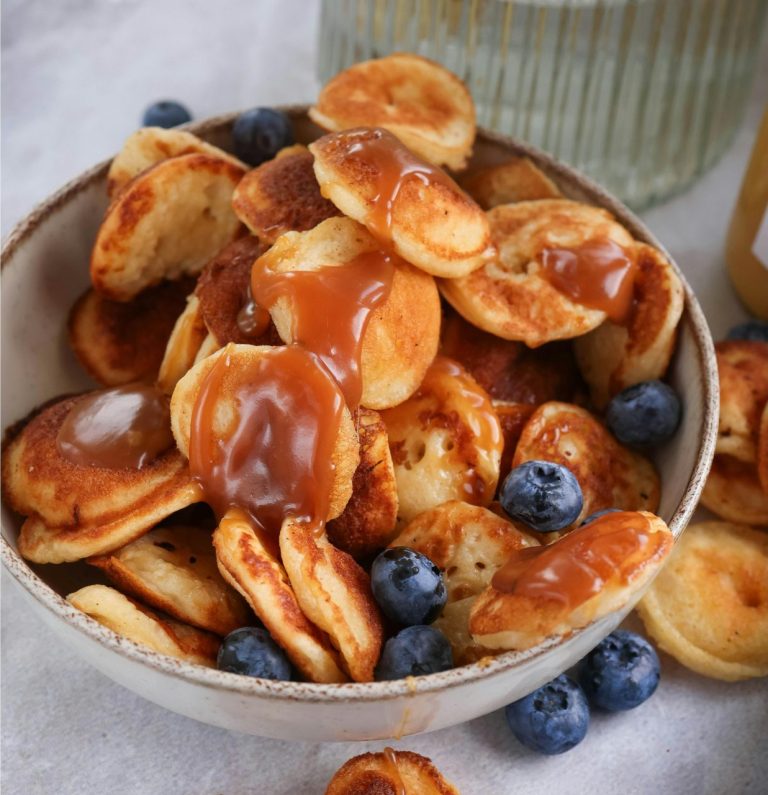 Mini pancakes with caramel and blueberries served at a children’s birthday party at Padabida in Larnaca.